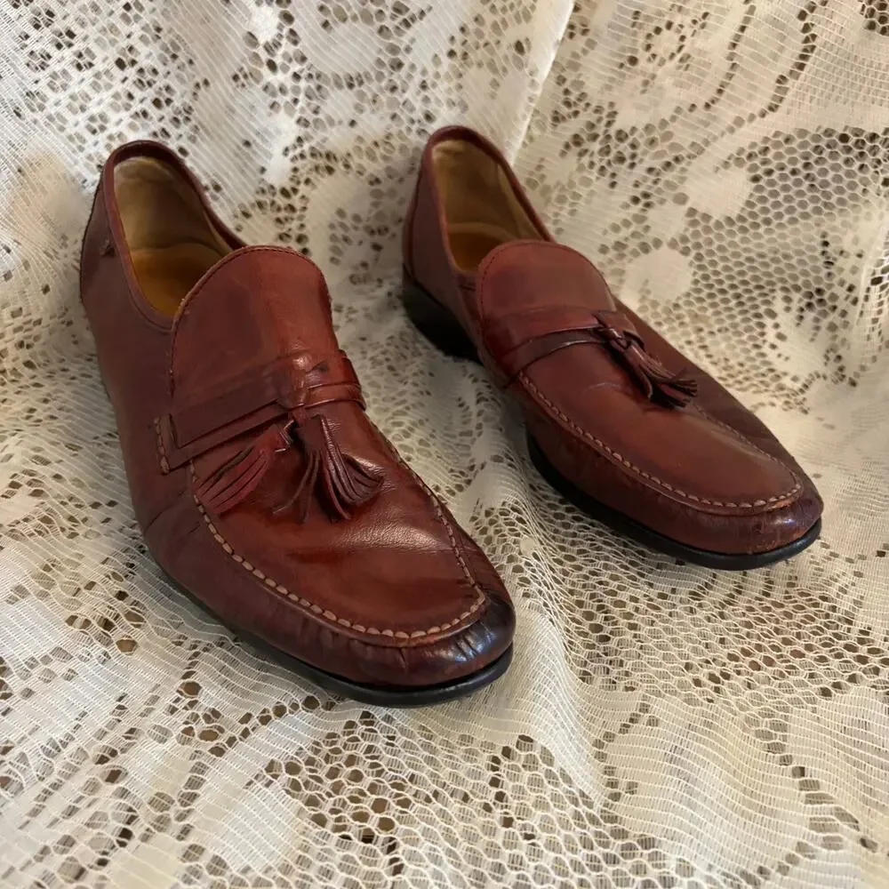 French Shriner Men's US 10 M Brown Leather Tassel Loafers Shoes